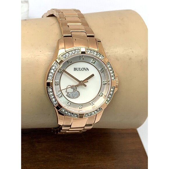 Bulova Women's Watch 98L303 Quartz Crystal Accent Rose Gold Stainless Steel - Picture 10 of 14